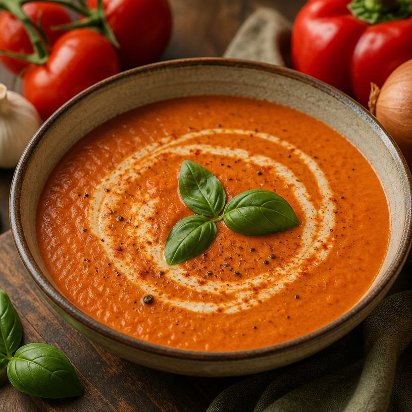 Charred Vegetable Bisque with Smoked Paprika Cream - Recipe